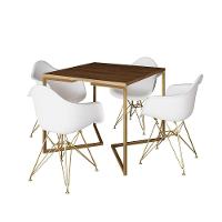 Mesa Jantar Industrial Quadrada 90Cm Amêndoa Base V Com 4 Poltronas Daw Brancas Base Do Marrom - 11