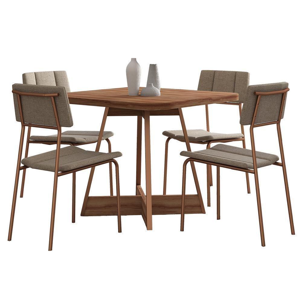 Conjunto Sala De Jantar Fontana 4 Cadeiras Carraro Areia/rose/nogal - 1
