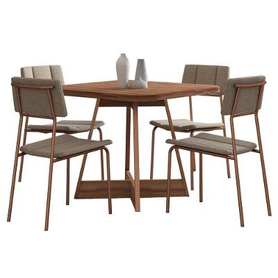 Conjunto Sala De Jantar Fontana 4 Cadeiras Carraro Areia/rose/nogal