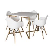 Mesa Jantar Industrial Quadrada 90Cm Branca Base V Dourada Com 4 Poltronas Daw Madeira Marrom - 6