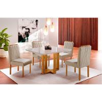 Conjunto Sala De Jantar 4 Lugares Paris Mesa Quadrada Veludo Móveis Mix Mel/off-white/bege - 1