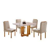 Conjunto Sala De Jantar 4 Lugares Paris Mesa Quadrada Veludo Móveis Mix Mel/off-white/bege - 6