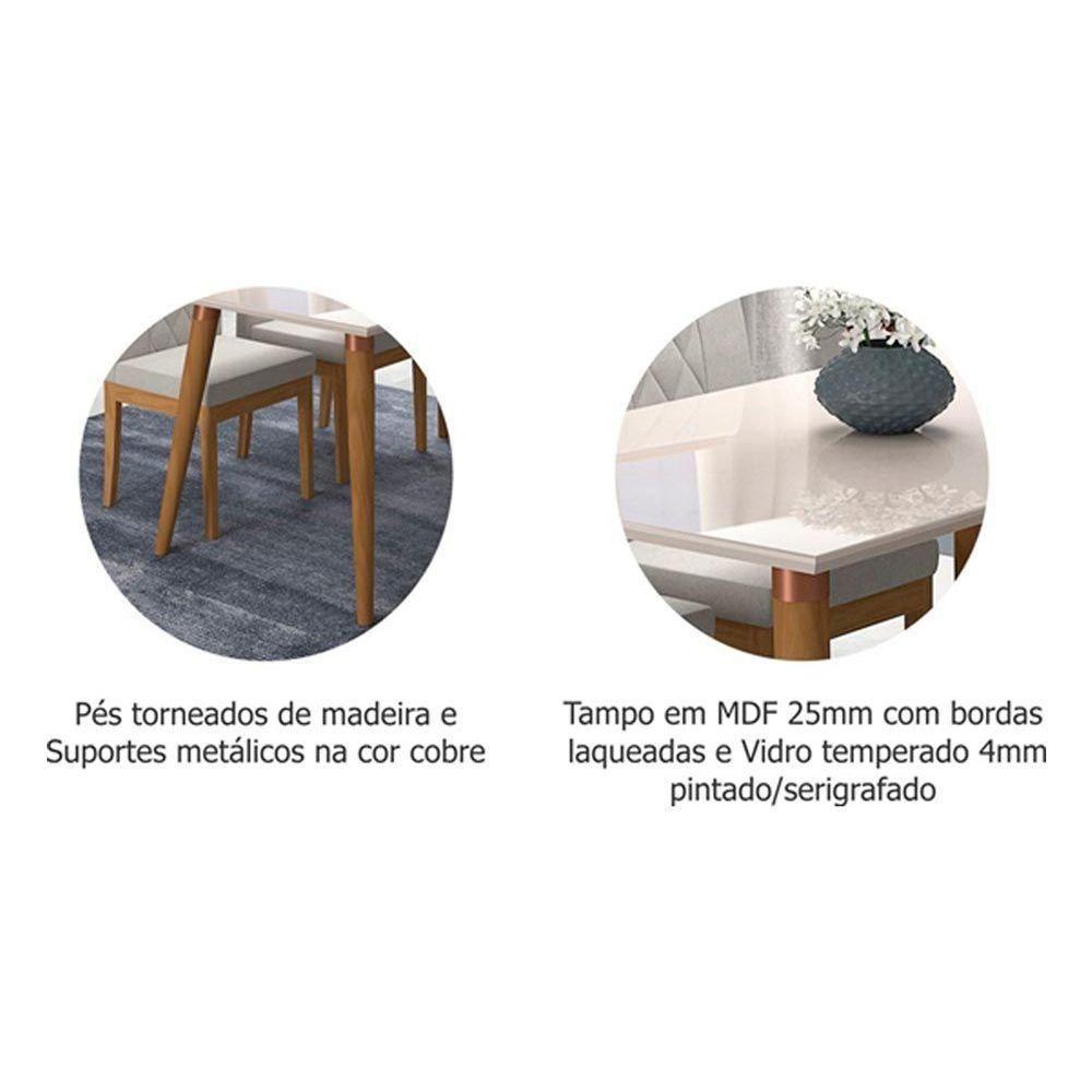 Sala de Jantar Completa Adele c/ Tampo Madeirado c/ Vidro 130cm + 4 Cadeiras Paola Madeira/Off White Suede/Nude - Cimol - 4