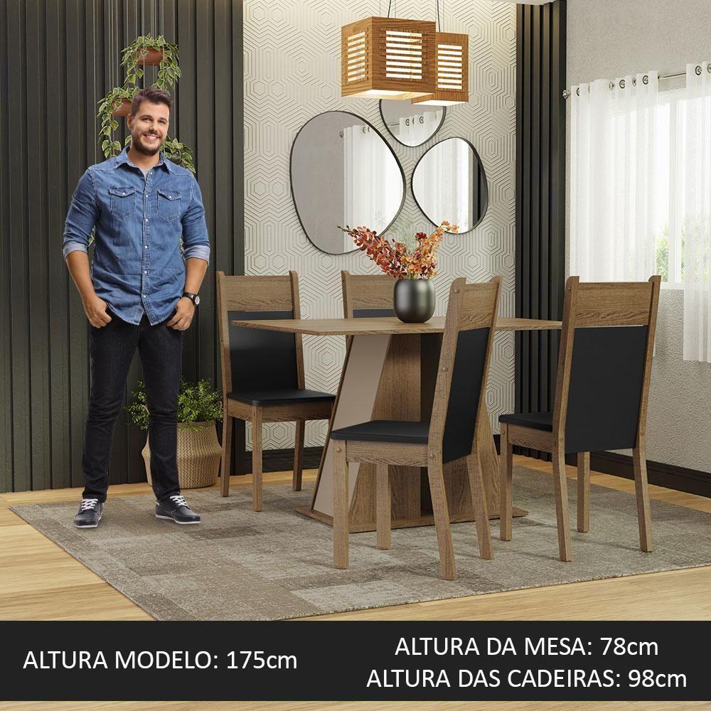 Conjunto Sala De Jantar Mesa Tampo De Madeira 4 Cadeiras Rustic/crema/preto Angel Madesa Rustic/crema/sintético Preto - 3