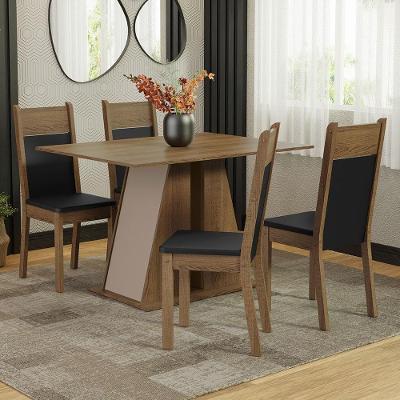 Conjunto de Jantar Angel 4 Lugares Tampo em MDP com Cadeiras Estofadas Marrom 120cm