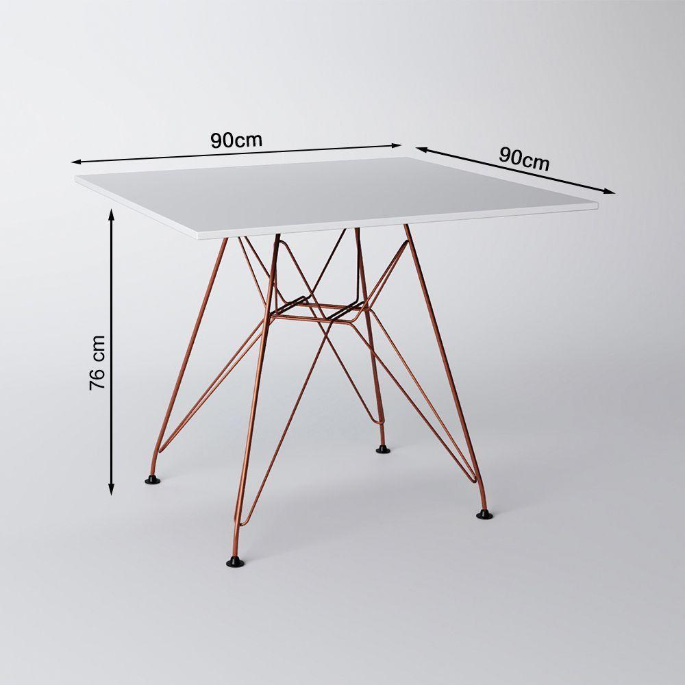 Mesa De Jantar Eames Eiffel Quadrada Branca 90Cm Com 4 Cadeiras Pretas Base Ferro Cobre - 2