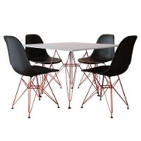 Mesa De Jantar Eames Eiffel Quadrada Branca 90Cm Com 4 Cadeiras Pretas Base Ferro Cobre - 1
