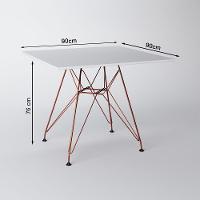 Mesa De Jantar Eames Eiffel Quadrada Branca 90Cm Com 4 Cadeiras Pretas Base Ferro Cobre - 2