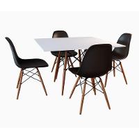 Mesa De Jantar Com 4 Cadeiras Pretas Eames Tampo Quadrado Branco 90Cm - Up Home - 1