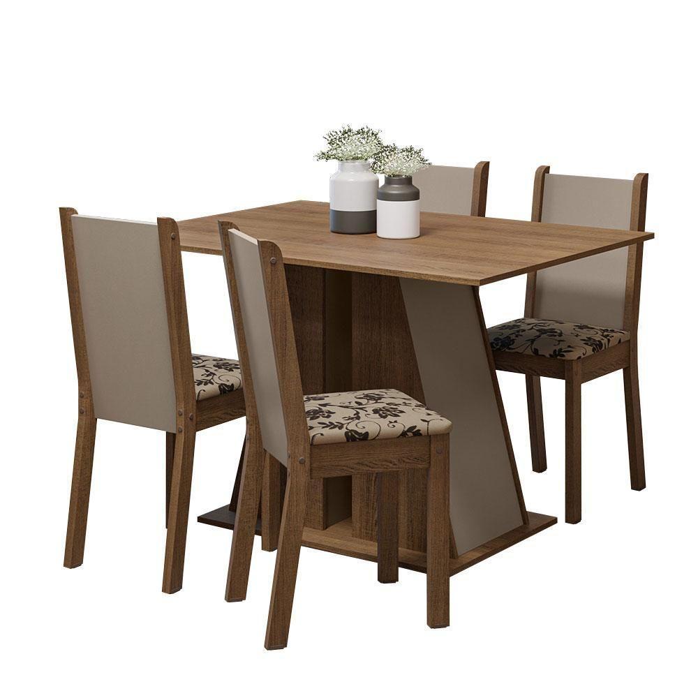 Conjunto Sala De Jantar Mesa Tampo De Madeira 4 Cadeiras Rustic/crema/bege Marrom Sophie Madesa Rustic/crema/bege Marrom - 8