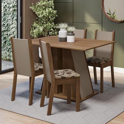 Conjunto de Jantar Sophie 4 Lugares Tampo em MDP com Cadeiras Estofadas Floral Bege Marrom Rustic