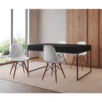 Mesa Jantar Industrial Retangular Filadélfia Preta 137X90Cm Base Ferro Preto Com 4 Cadeiras Brancas - 1