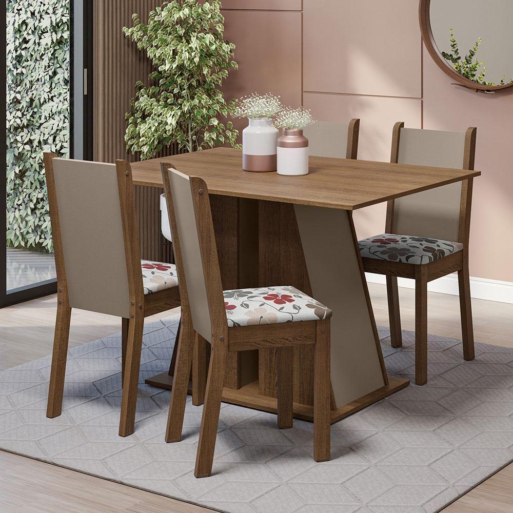 Conjunto Sala De Jantar Mesa Tampo De Madeira 4 Cadeiras Rustic/crema/hibiscos Sophie Madesa Rustic/crema/hibiscos - 1