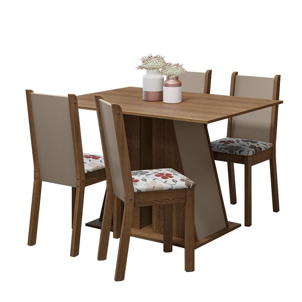 Conjunto Sala De Jantar Mesa Tampo De Madeira 4 Cadeiras Rustic/crema/hibiscos Sophie Madesa Rustic/crema/hibiscos - 7