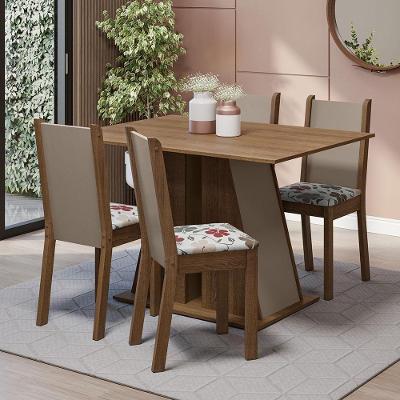 Conjunto de Jantar Sophie 4 Lugares Tampo em MDP com Cadeiras Estofadas Rustic Crema Hibiscos