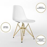 Mesa Jantar Redonda 110Cm Amêndoa Clips 3 Pés Com 4 Cadeiras Eames Eiffel Brancas Base Dourada