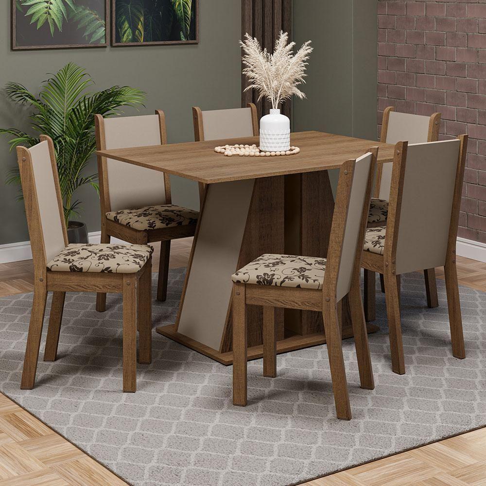 Conjunto Sala De Jantar Mesa Tampo De Madeira 6 Cadeiras Rustic/crema/bege Marrom Wendy Madesa Rustic/crema/bege Marrom - 1