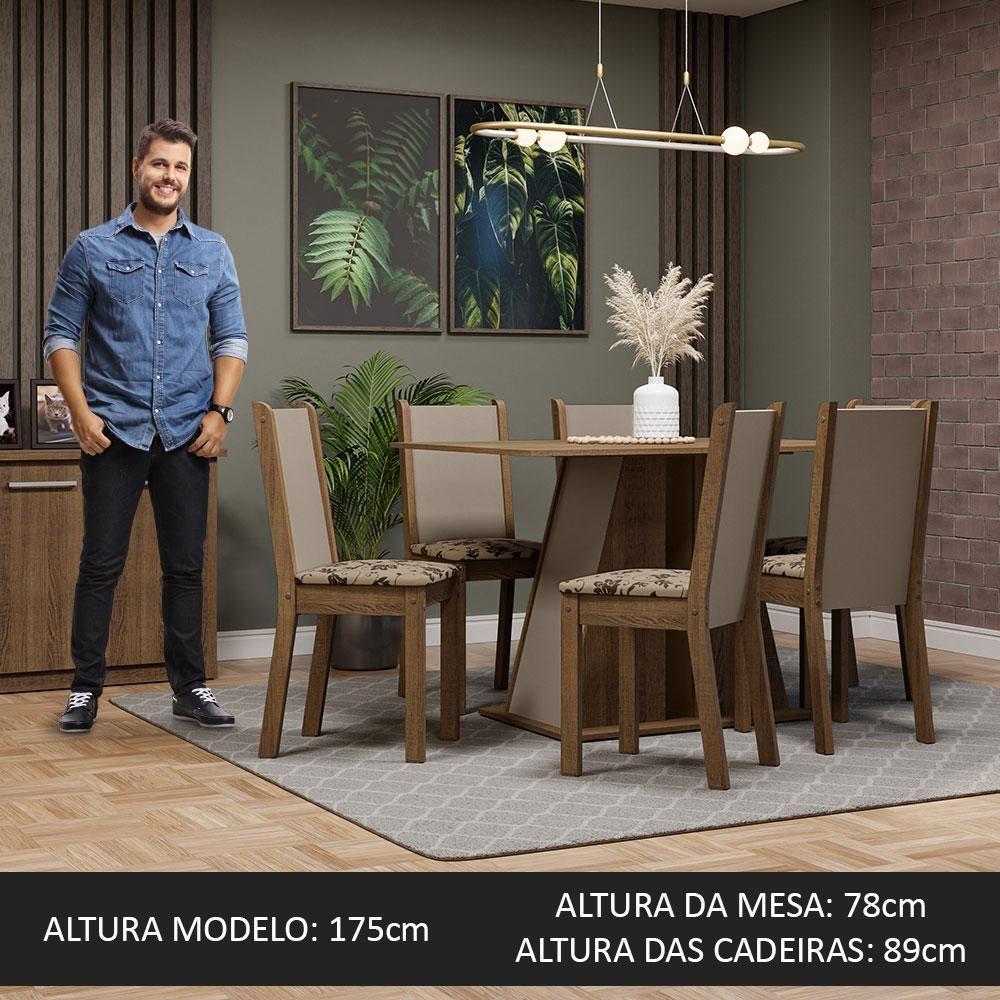 Conjunto Sala De Jantar Mesa Tampo De Madeira 6 Cadeiras Rustic/crema/bege Marrom Wendy Madesa Rustic/crema/bege Marrom - 4