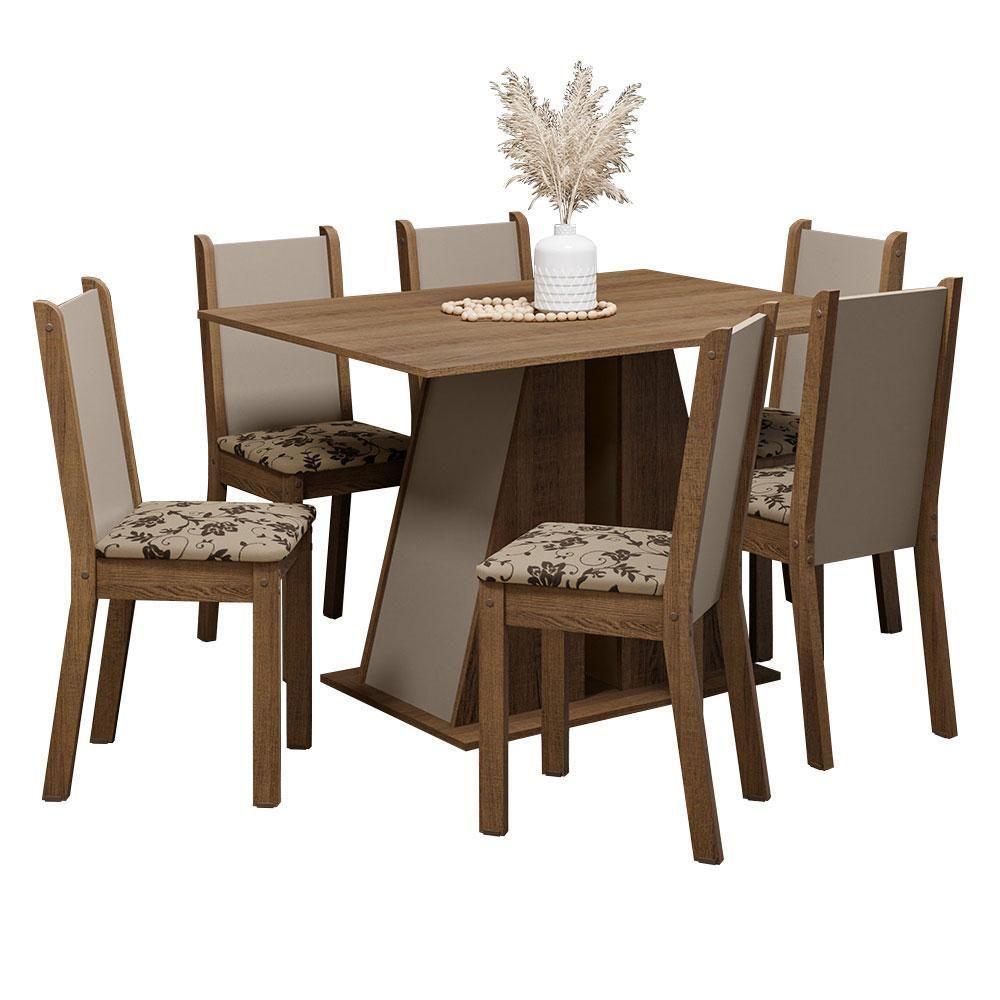 Conjunto Sala De Jantar Mesa Tampo De Madeira 6 Cadeiras Rustic/crema/bege Marrom Wendy Madesa Rustic/crema/bege Marrom - 7