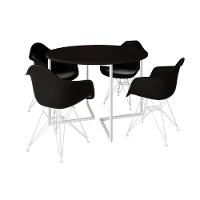 Mesa Industrial Jantar Redonda Preta 110Cm Base V Com 4 Poltronas Daw Pretas Ferro Bran Marrom - 6