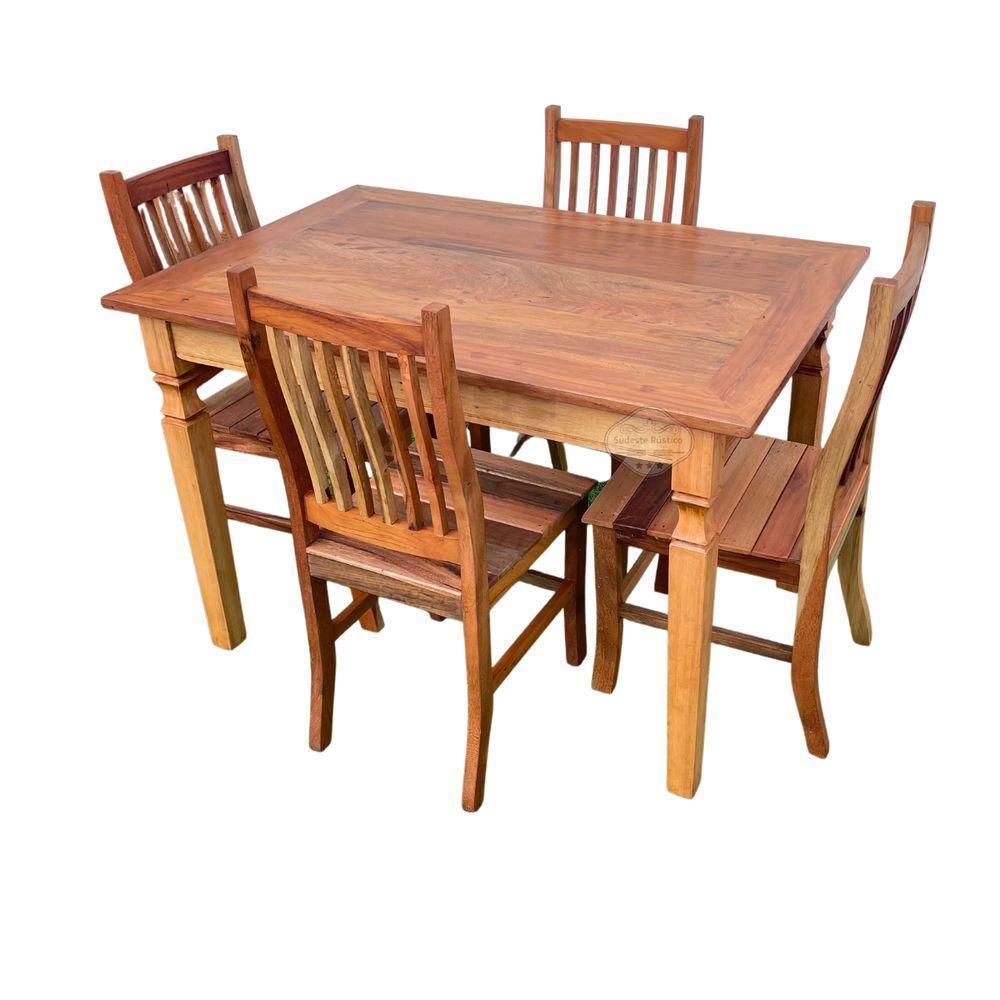 Mesa De Jantar Madeira De Demolição 1,20x 0,80 Com 4 Cadeiras Anatômica Sudeste Rustico - 1