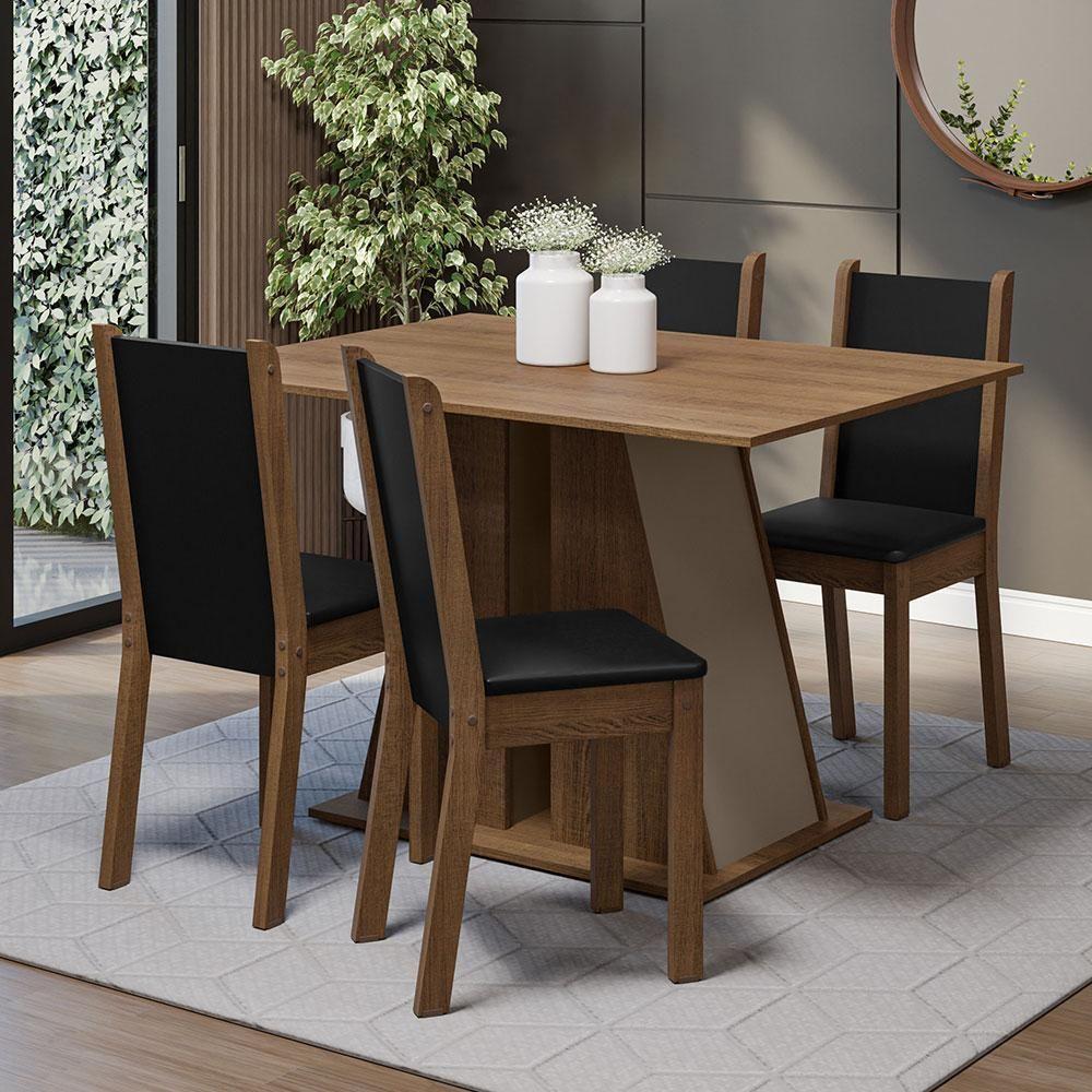 Conjunto Sala De Jantar Mesa Tampo De Madeira 4 Cadeiras Rustic/crema/preto Sophie Madesa Rustic/crema/preto - 1