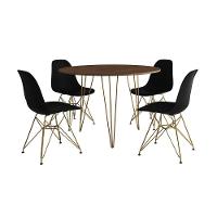 Mesa Jantar Redonda 110Cm Amêndoa Clips 3 Pés Com 4 Cadeiras Eames Eiffel Pretas Base Dourada - 6