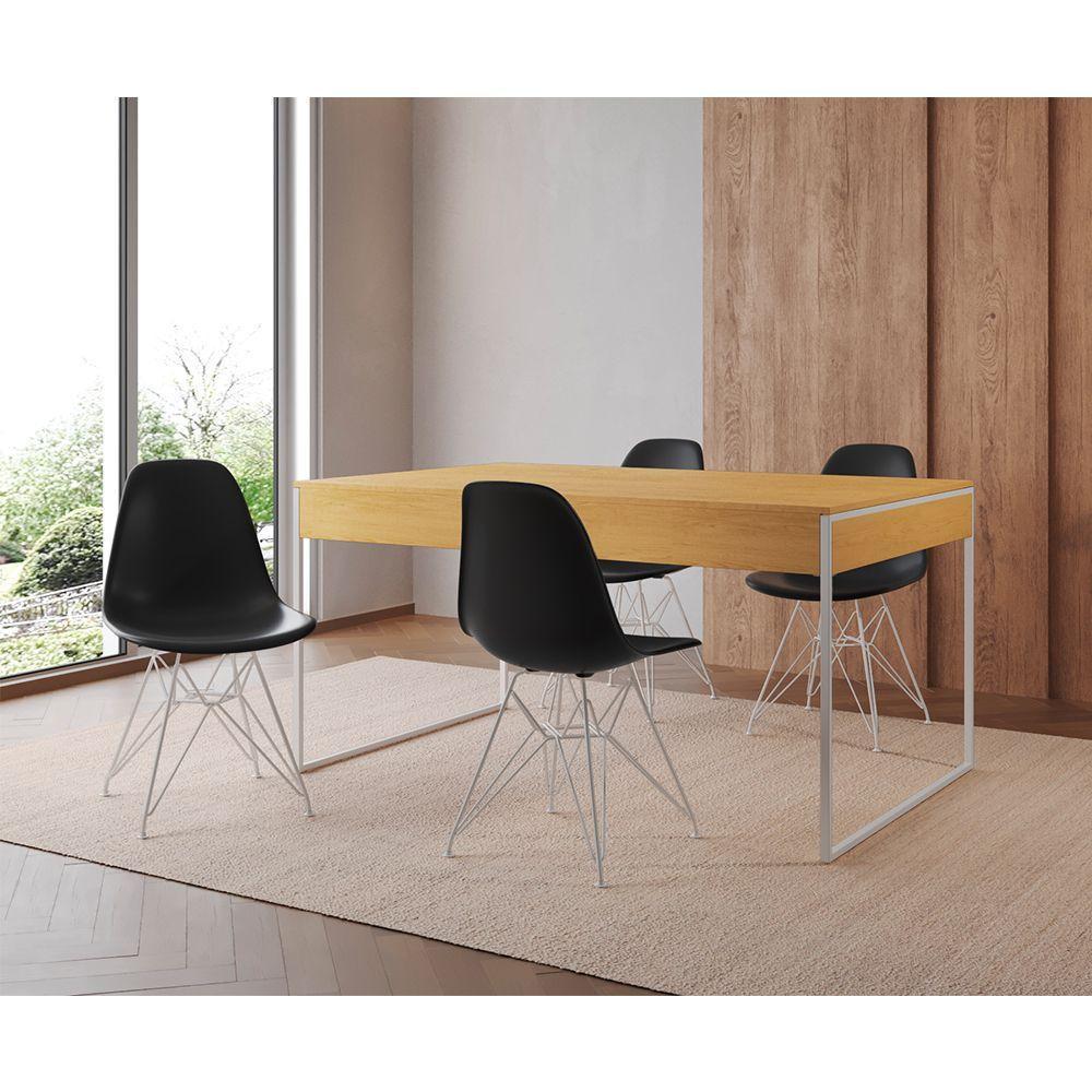 Mesa Jantar Industrial Retangular Filadélfia Canela 137X90Cm Com 4 Cadeiras Eames Pretas Base Ferro - 1