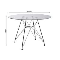Mesa De Jantar Com 4 Cadeiras Brancas Eames Eiffel Tampo Vidro Redondo 90Cm Base De Ferro Preto - 3
