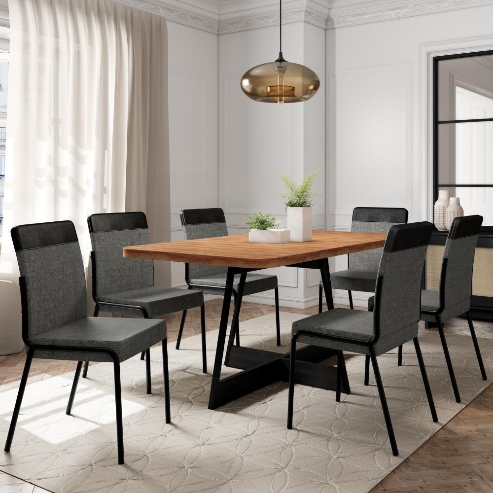 Conjunto Sala De Jantar Paris 6 Cadeiras Carraro Grafite/preto/nogal - 5