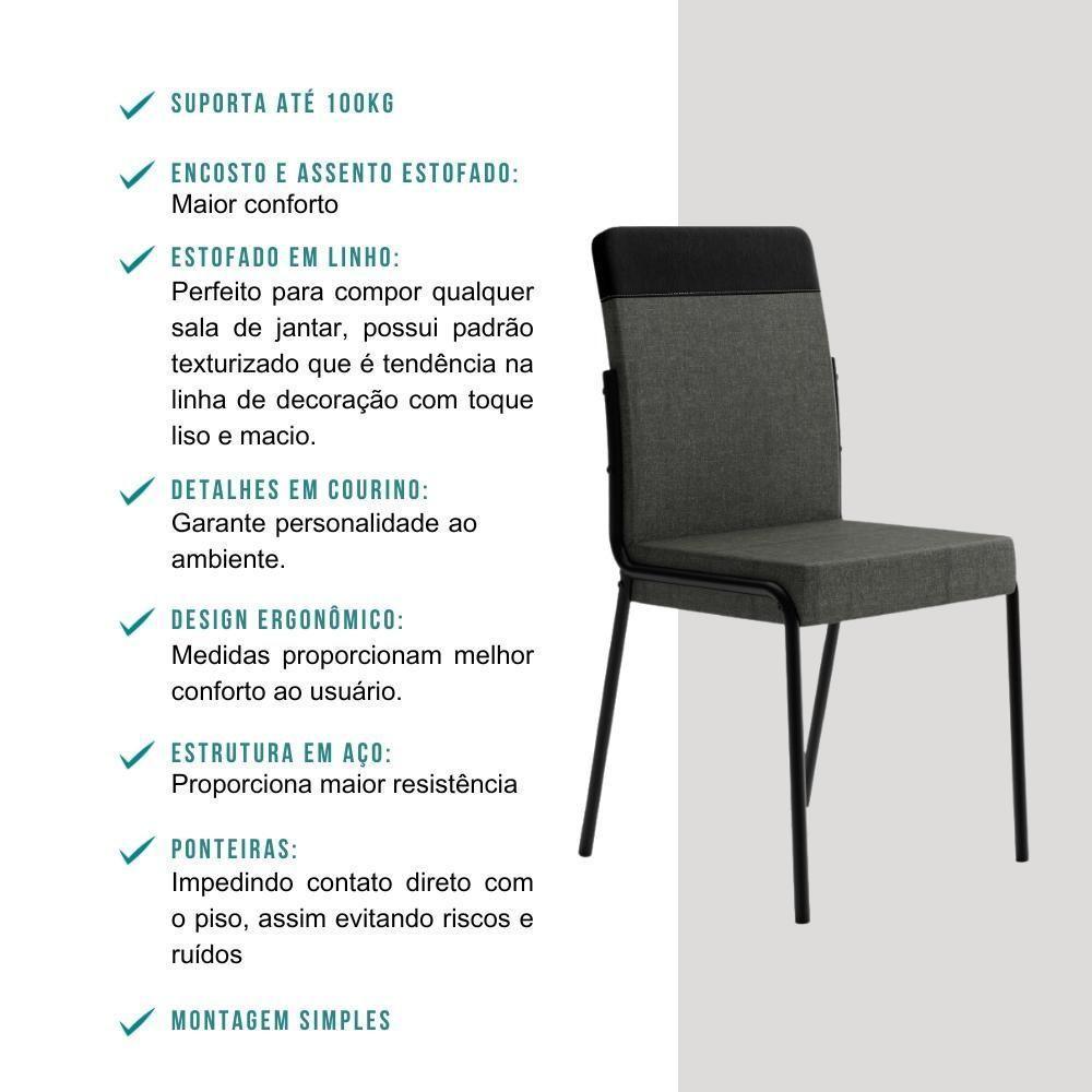 Conjunto Sala De Jantar Paris 6 Cadeiras Carraro Grafite/preto/nogal - 8