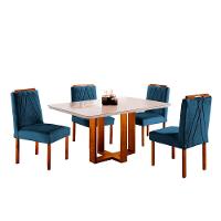 Conjunto Sala De Jantar 4 Lugares Mesa Lisy E Cadeiras Móveis Mix Off White/azul Turquesa Escuro - 7