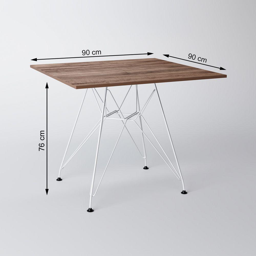 Mesa De Jantar Eames Eiffel Amêndoa 90Cm Quadrada Com 4 Cadeiras Pretas Base Ferro Branco - 3