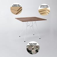 Mesa De Jantar Eames Eiffel Amêndoa 90Cm Quadrada Com 4 Cadeiras Pretas Base Ferro Branco - 5