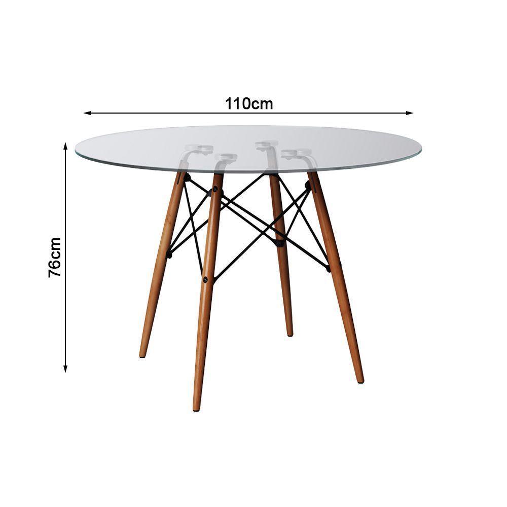 Mesa Sala De Jantar Vidro Redonda 110Cm Vidro Com 4 Poltronas Pretas Base Madeira Preto - 2
