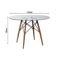 Mesa Sala De Jantar Vidro Redonda 110Cm Vidro Com 4 Poltronas Pretas Base Madeira Preto - 2