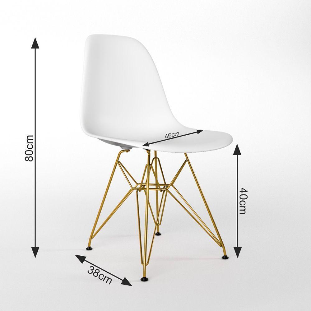 Mesa Jantar Redonda 110Cm Branca Clips 3 Pés Com 4 Cadeiras Eames Eiffel Brancas Base Dourada - 2