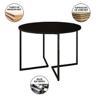 Mesa Jantar Industrial Preta 110Cm Redonda Base V Ferro Preto Com 4 Poltronas Pretas Madeira Preto - 5