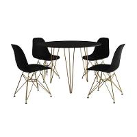 Mesa Jantar Redonda 110Cm Preta Clips 3 Pés Com 4 Cadeiras Eames Eiffel Pretas Base Dourada - 5