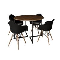 Mesa Jantar Industrial Amêndoa 110Cm Redonda Base V Ferro Preto Com 4 Poltronas Pretas Madeir Marrom - 11