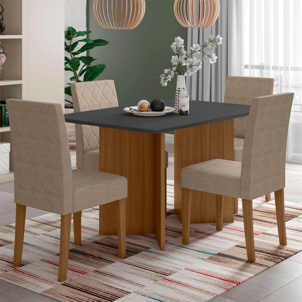 Conjunto Sala De Jantar Retangular Mesa Helo 120cm E 04 Cadeiras Jade Carvalho Com Grafite - 1