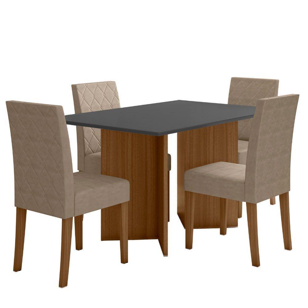 Conjunto Sala De Jantar Retangular Mesa Helo 120cm E 04 Cadeiras Jade Carvalho Com Grafite - 5
