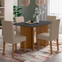 Conjunto Sala De Jantar Retangular Mesa Helo 120cm E 04 Cadeiras Jade Carvalho Com Grafite - 1