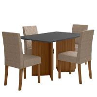 Conjunto Sala De Jantar Retangular Mesa Helo 120cm E 04 Cadeiras Jade Carvalho Com Grafite - 5