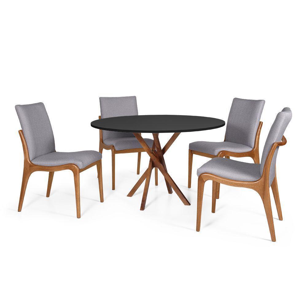 Conjunto Mesa De Jantar Redonda 120cm June Preta Com 4 Cadeiras Garbo Cinza Escuro - 1