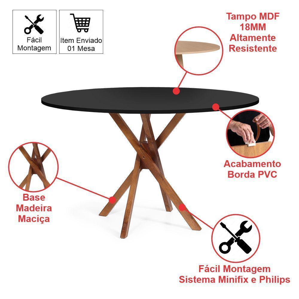 Conjunto Mesa De Jantar Redonda 120cm June Preta Com 4 Cadeiras Garbo Cinza Escuro - 5