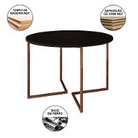 Mesa Industrial Jantar Redonda Preta 110Cm Base V Com 4 Cadeiras Eames Pretas Base Cobre - 12