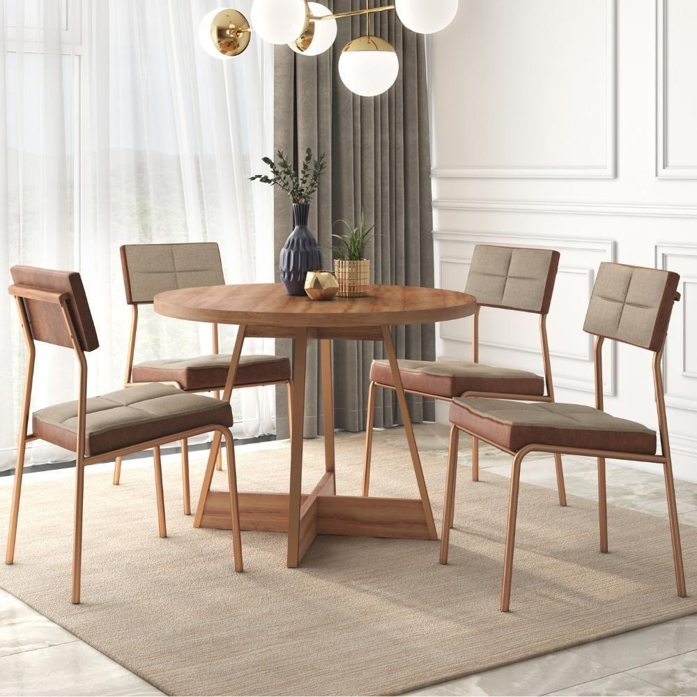 Conjunto Sala De Jantar Nairóbi 4 Cadeiras Carraro Areia/rose/nogal - 1