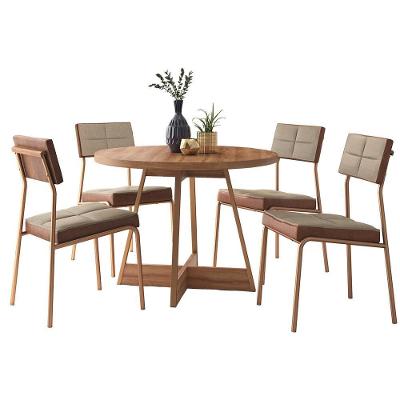 Conjunto Sala De Jantar Nairóbi 4 Cadeiras Carraro Areia/rose/nogal