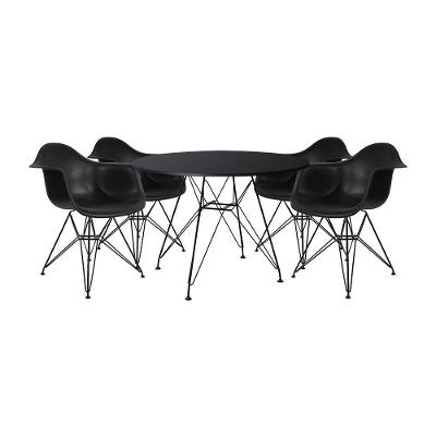 Mesa De Jantar Redonda 90Cm Preta Com 4 Poltronas Pretas Ferro Preto Preto